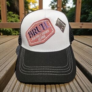 Women's Black and White Trucker Hat With Mother Pin
